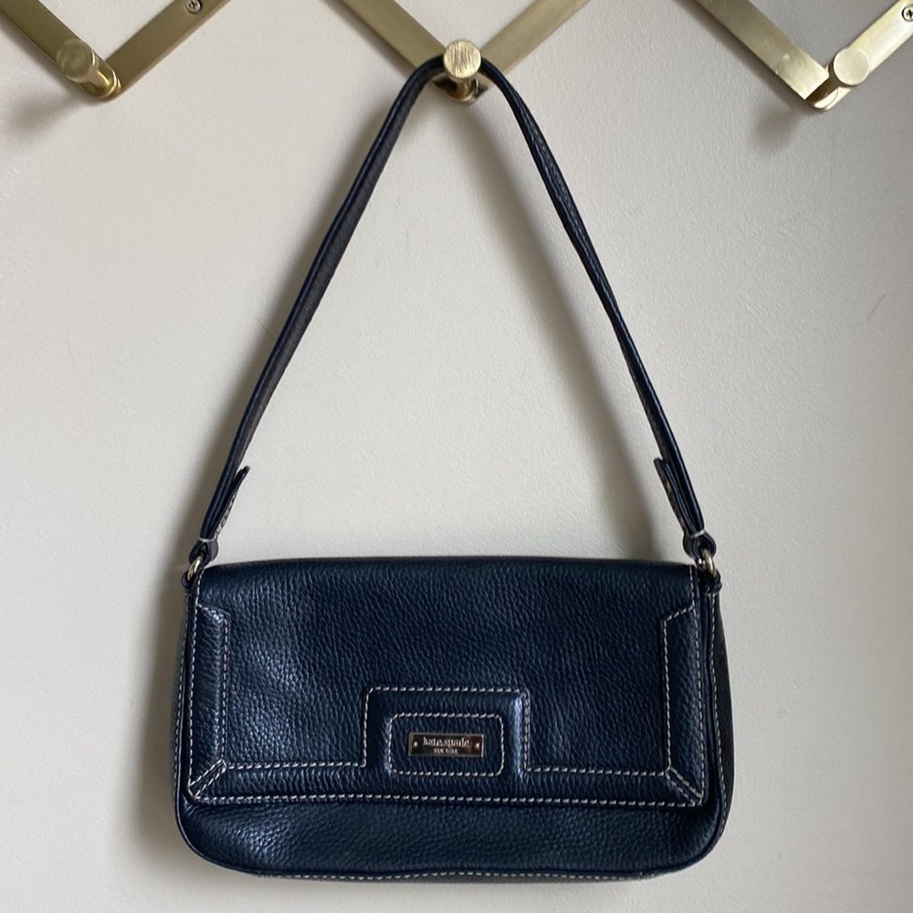 KATE SPADE NEW YORK BAG SHOULDER BLACK PEBBLED LEATHER MAGNET FLAP PREPPY